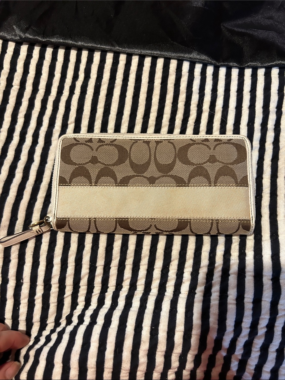 Coach Beige and Brown Signature Zip Wallet